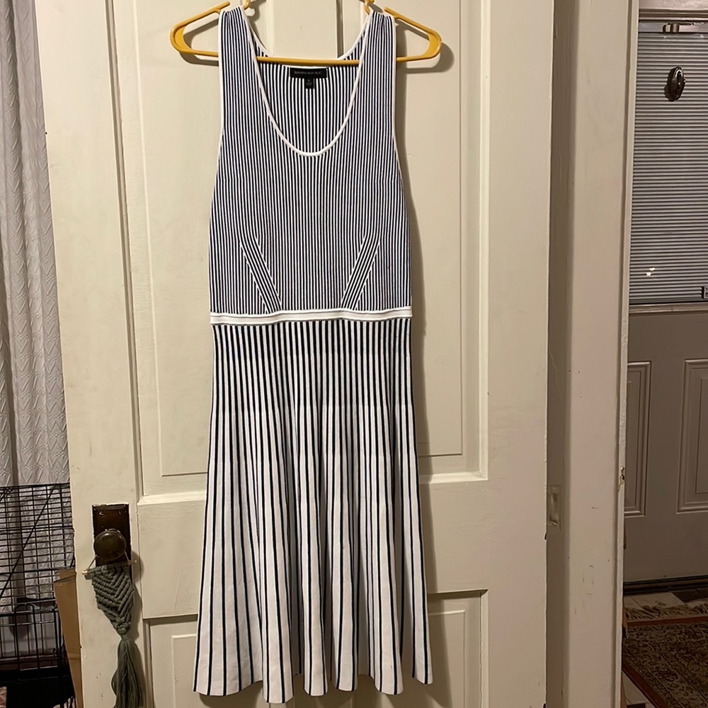 Blue and white striped dress